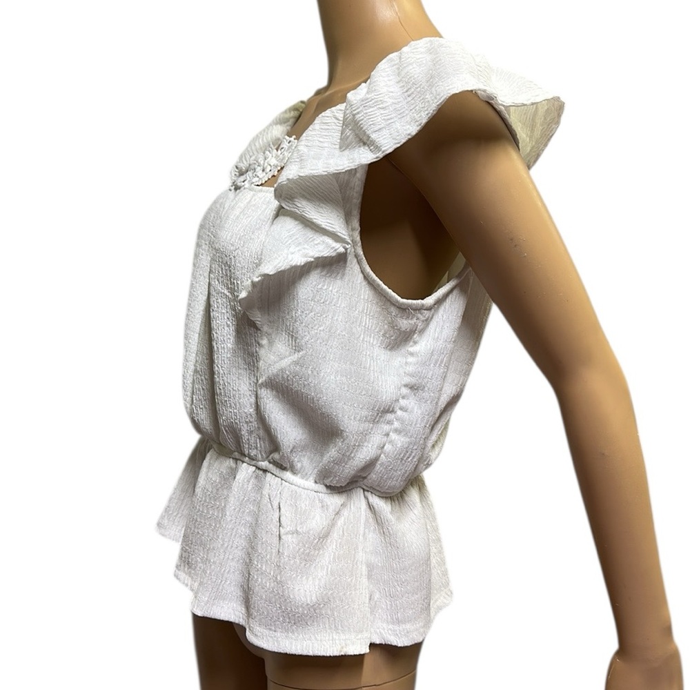 Ava Rose White Ruffled Off Shoulder Lace Embellished Blouson Top Womens Large - Picture 5 of 11